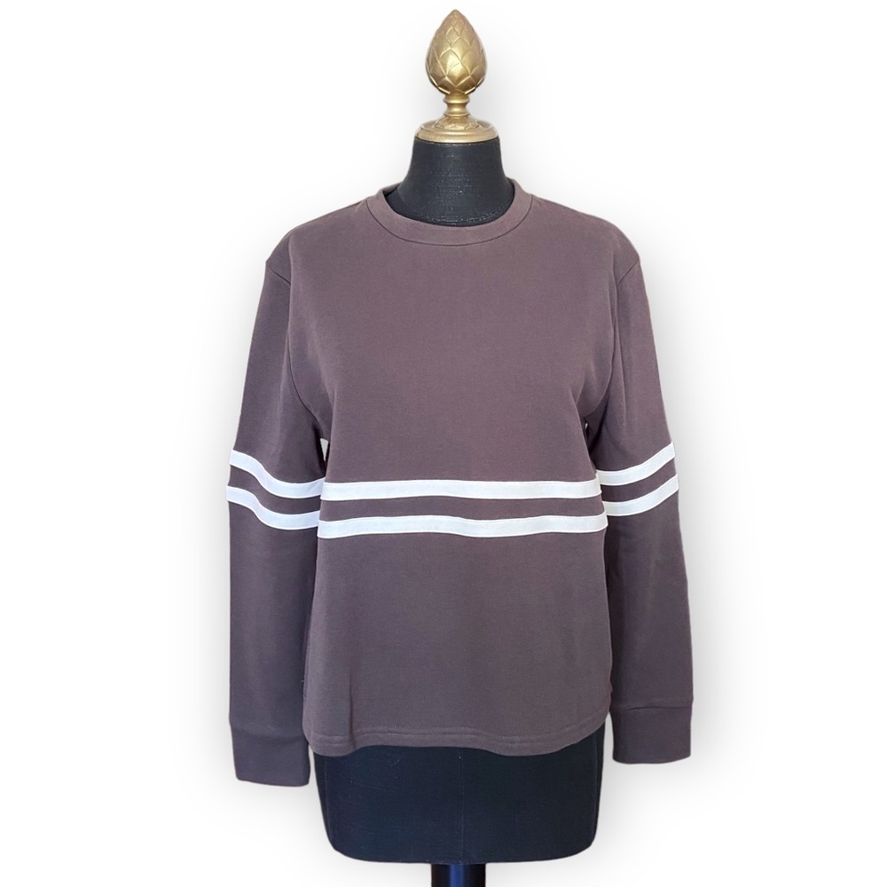 All:Row Pullover Sweatshirt Crew Neck Long Sleeve Striped Grey White Size Small